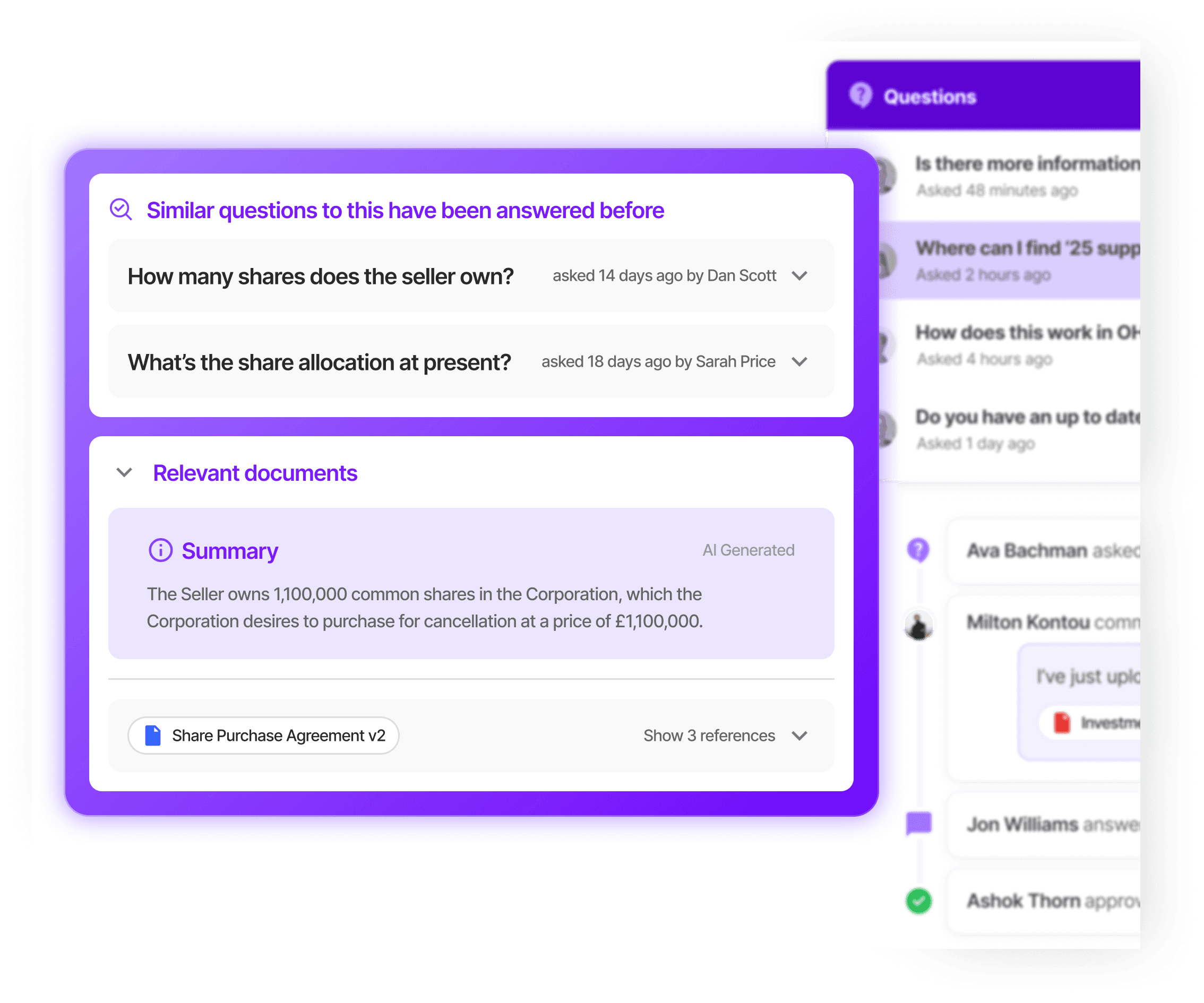 Photo of the key Liquid features including Data Room, Access, Q&A, Assistant and Tasks